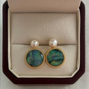 Mother-of-Pearl & Pearl Earrings | Sterling Silver Posts｜Gift for Her